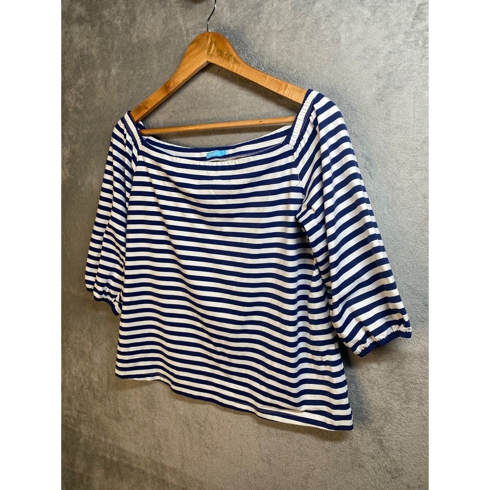 J.McLaughlin Striped Top Womens Medium Coastal Preppy Nautical Parisian Stretch - Picture 2 of 7